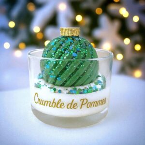 bougie gourmande de noel peau d'ane féérique crumble de pomme boule de noel verte