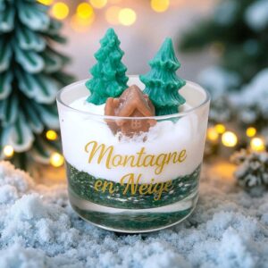 bougie gourmande de noel peau d'ane féérique montagne en neige